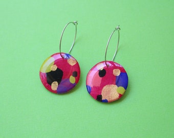 Reversible Earrings, Abstract Art Earrings, Watercolour Earrings, Hand painted Earrings, Paper Art Earrings, Unique Earrings, Hoop Earrings