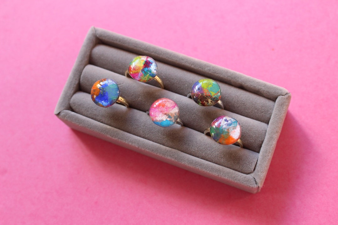 Hand Painted Small Rings, Abstract Art Rings, Unique Rings, Art Rings ...