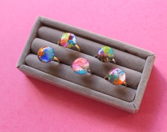 Hand painted Small Rings, Abstract Art Rings, Unique Rings, Art Rings, Colourful Rings, Adjustable Rings, Circle Rings, Kids rings