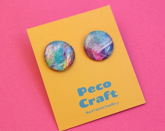 Art Stud Earrings,  Hand painted Earrings, Unique Earrings, Abstract earrings, Small Circle Earrings