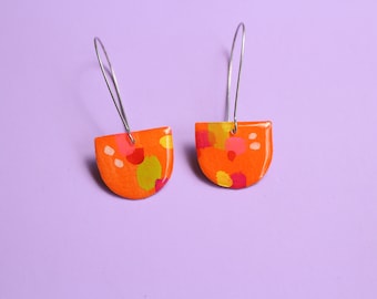 Reversible Watercolour Long Hook Earrings, Paper Art Earrings, Abstract Art Earrings, Hand painted Earrings, Unique Earrings, Art Earrings