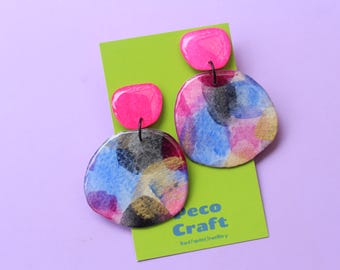 Abstract Earrings, Paper Art Earrings,  Hand painted Earrings, Unique Earrings, Abstract Art Earrings