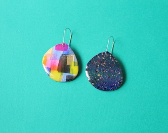 Reversible Art earrings, Abstract Art Earrings, Paper Art Drop Earrings,  Hand painted Earrings, Unique Earrings