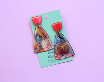 Abstract Earrings, Paper Art Earrings,  Hand painted Earrings, Unique Earrings, Abstract Art Earrings