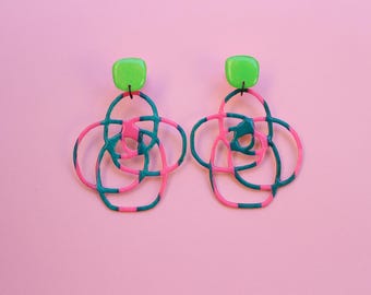 Abstract Earrings, Paper Art Earrings,  Hand painted Earrings, Unique Earrings, Abstract Flower Earrings