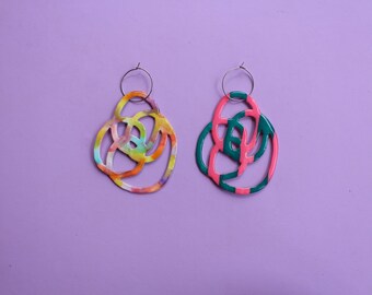 Reversible Art Earrings, Abstract Art Earrings, Hand painted Earrings, Unique Earrings, Hoop Earrings