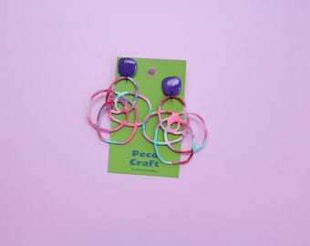 Hand-Painted Abstract Flower Paper Earrings, Stainless Steel