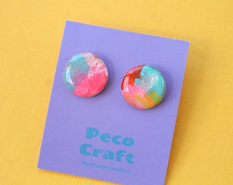 Art Stud Earrings,  Hand painted Earrings, Unique Earrings, Abstract earrings, Small Circle Earrings
