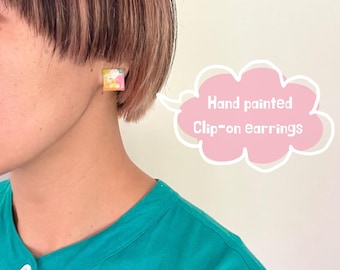 Hand Painted Paper Clip-on Earrings, Abstract Art, Lightweight Waterproof Design