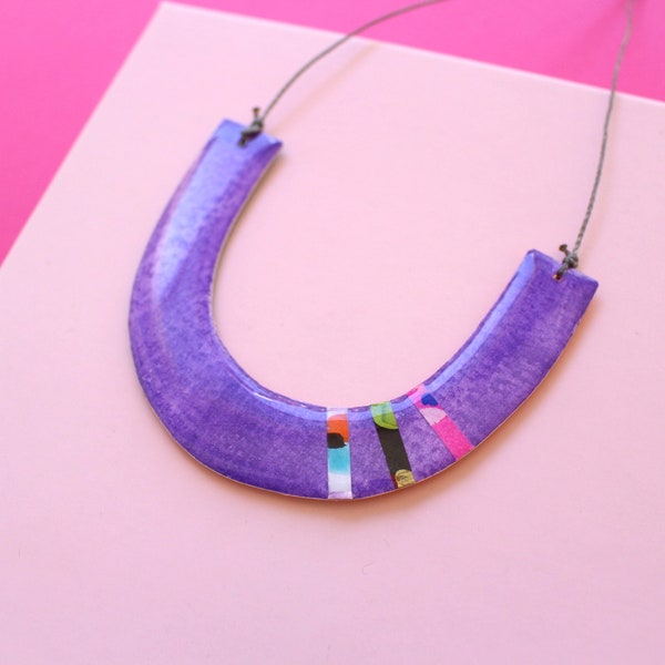 Reversible Necklace, Collage Necklace, Colourful Necklace, Hand painted Necklace, Waxed Cord Necklace, Arch necklace