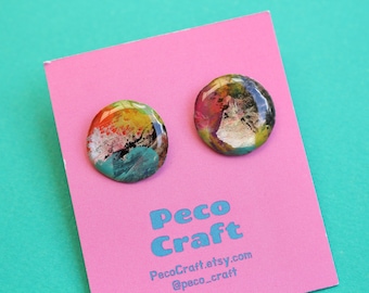 Art Stud Earrings,  Hand painted Earrings, Unique Earrings, Abstract earrings, Small Circle Earrings