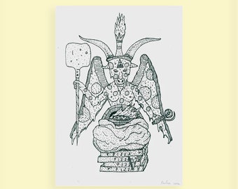 PIZZA BAPHOMET - Risography Print - 210mm x 295mm (A4)