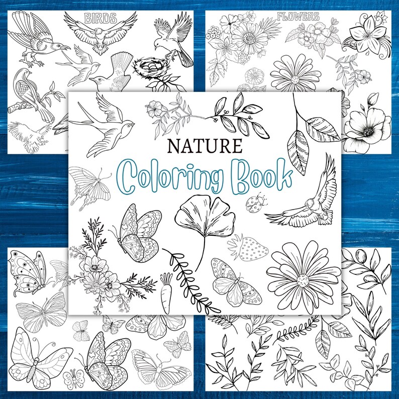 8 Printable Coloring Pages, Nature Coloring Book for Adults &amp; Kids, PDF ...