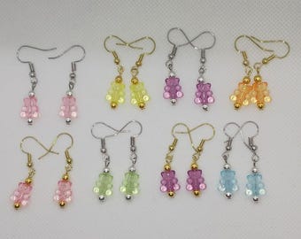 Colorful Mini Gummy Bear Earrings — Fun Handmade Dangle Jewelry