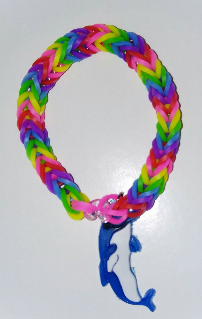 Rainbow Colors Dolphin Charm Rainbow Loom Fishtail Style Friendship Bracelet