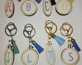 Cross Stitch Initial Keychain - Handmade Monogram - Personalized Gift for Her
