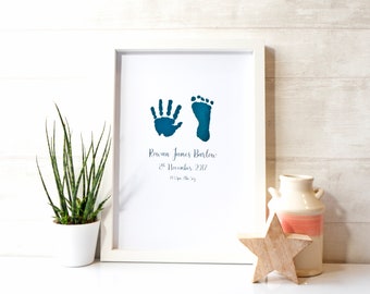 Personalised Hand & Footprints | Foil Print | Keepsake | New Baby | Nursery Décor | Metallic Print | UNFRAMED