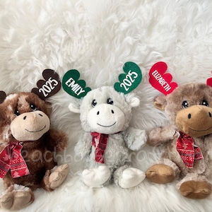 Personalized 9in Christmas Moose Plush! Personalized Moose Plush! Personalized Christmas Moose! Christmas Moose Plush! Personalized Plushie!