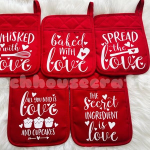 Love potholders! Valentine's day Potholders! Mother's Day potholders! Bridal Shower Pot Holder! Teacher potholders! Wedding potholders!