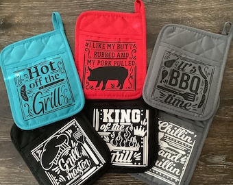 Grilling Potholder! BBQ Potholder! Griller Potholder! Father's Day Gift! Gift for dad! King Of The Grill Potholder! Grill Master Potholder!