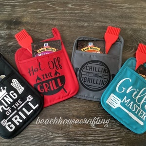 Grill master potholder King of the grill potholder BBQ potholder Grilling potholder set Father's day gift Dad birthday gift Dad gift image 1