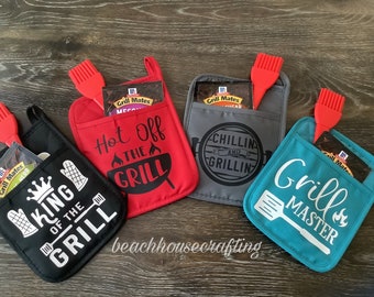 Grill master potholder! King of the grill potholder! BBQ potholder! Grilling potholder set! Father's day gift! Dad birthday gift! Dad gift!