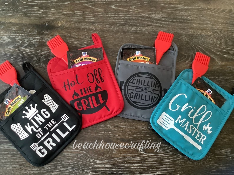 Grill master potholder King of the grill potholder BBQ potholder Grilling potholder set Father's day gift Dad birthday gift Dad gift image 1