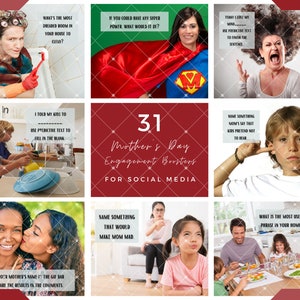 Mother&#39;s Day Social Media Posts, 31 Mom Themed Engagement Booster Graphics for Facebook and Instagram