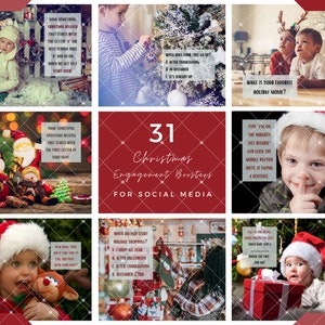 December Social Media Posts, 31 Christmas Themed Engagement Booster Graphics for Facebook and Instagram