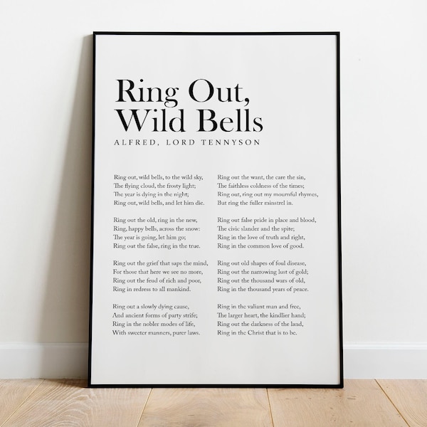 Ring Out, Wild Bells Poem Print - Alfred Lord Tennyson Poem - Literary Print - Unframed Poster - New Year - Motivational