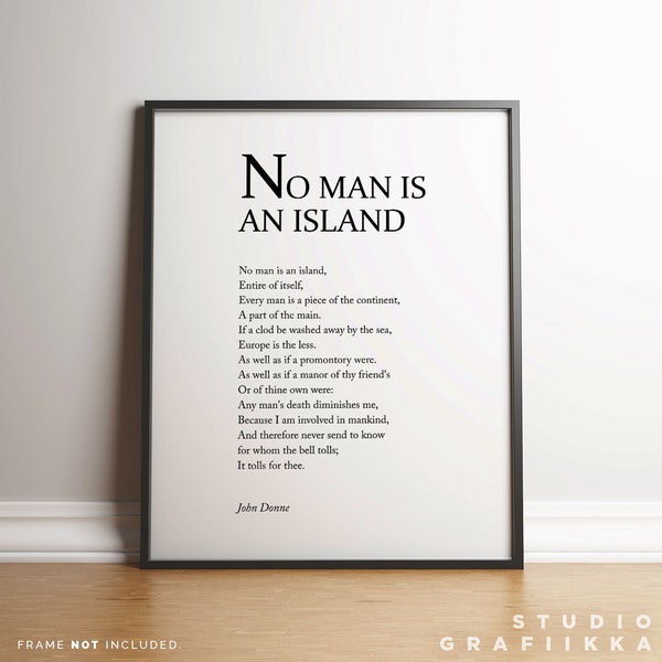 No Man Is An Island - John Donne Poem - High Quality Art Print - Unframed - Literary Poster