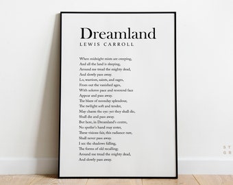 Dreamland - Lewis Carroll Poem Print - UNFRAMED Poster - Gallery Wall Print - Literary Poster - Book Lover Gift - Typography