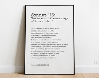 Let me not to the marriage of true minds - Sonnet 116 by William Shakespeare - Unframed Print - Literary Poster - True Love