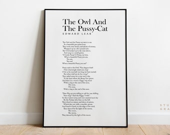 The Owl and The Pussy-cat - Edward Lear Poem Print - Unframed Poster - Literary Print