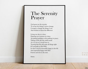 The Serenity Prayer - Serenity, Courage and Wisdom - High Quality Art Print - Literary Poster - Motivational - Unframed