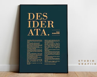 Desiderata Art Print - UNFRAMED Poster - Max Ehrmann Poem - Typographic Poster 9 - Motivational - Literature - Navy and Beige