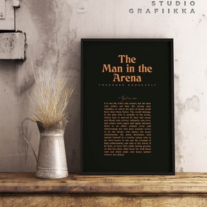 The Man in the Arena Theodore Roosevelt UNFRAMED Poster Typography Poster Motivational Speech Minimalist Print Dark Grey, Brown image 2