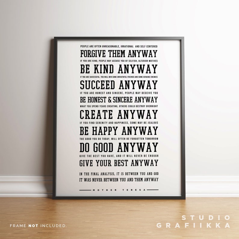 Do It Anyway Mother Teresa Poster High Quality Wall Art Etsy