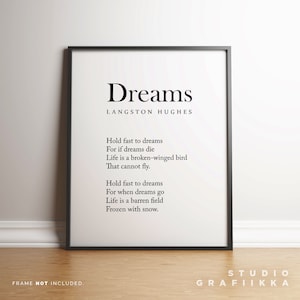 Hold Fast To Dreams - Langston Hughes Print - Motivational Poem - High Quality Print - Literary Poster - Unframed Poster