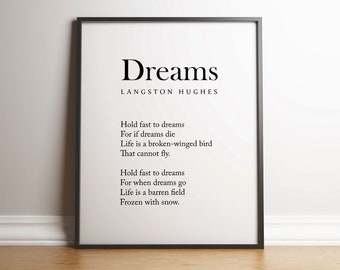 Hold Fast To Dreams - Langston Hughes Print - Motivational Poem - High Quality Print - Literary Poster - Unframed Poster