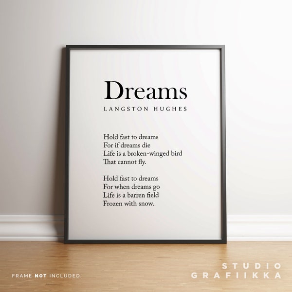Hold Fast To Dreams - Langston Hughes Print - Motivational Poem - High Quality Print - Literary Poster - Unframed Poster