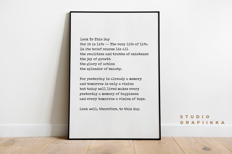 Look to this day poem today well lived poster unframed etsy uk