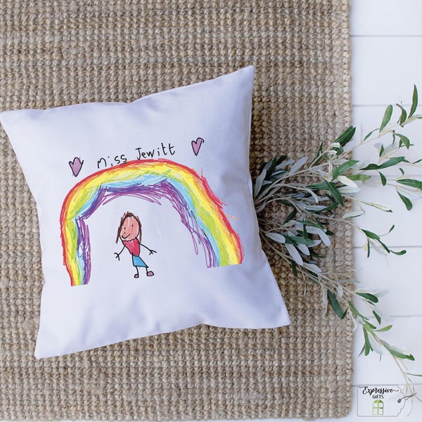 Children's drawing gifts, kids drawing cushion, personalised cushion with child's drawing, child's artwork gift kids artwork gift