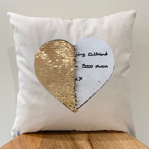 Actual handwriting cushion, sequin handwriting cushion cover, handwriting keepsake, handwriting pillow, handwriting gifts, gift for her.
