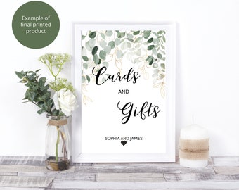 Eucalyptus wedding cards and gifts sign template, wedding sign digital download, editable template, eucalyptus greenery printable template