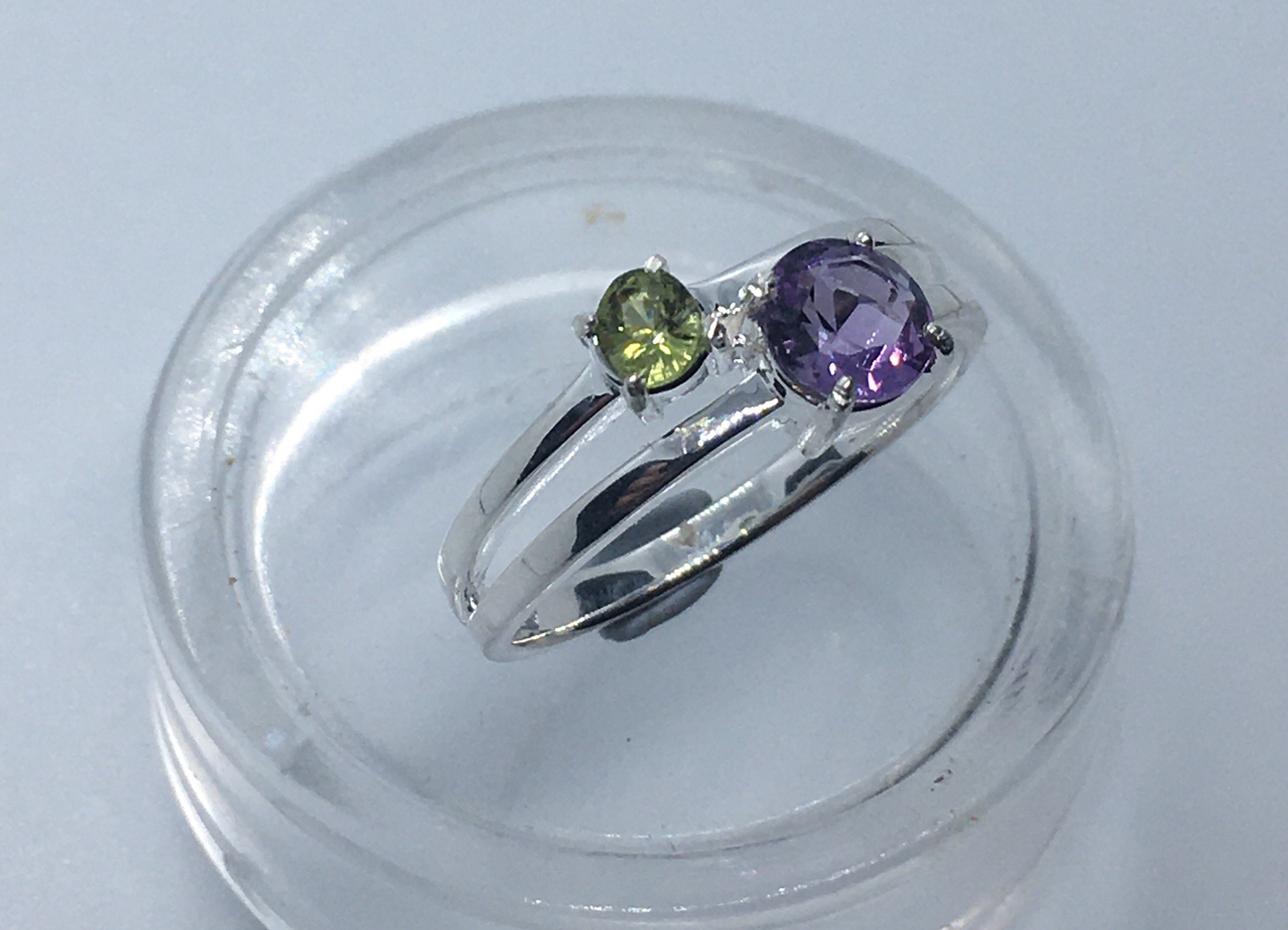 Amethyst and Peridot silver ring Etsy