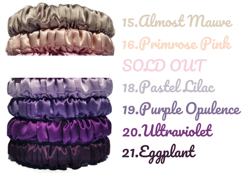 100% Mulberry Silk scrunchie, silk scrunchie 19 momme silk skinny size, silk scrunchy-63 colours image 4