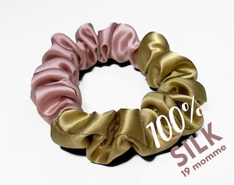 100% Mulberry Silk scrunchie, silk scrunchie - 19 momme silk - midi size, silk scrunchy- two-tone scrunchie