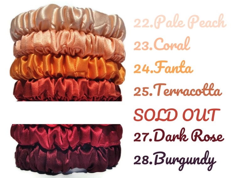 100% Mulberry Silk scrunchie, silk scrunchie 19 momme silk skinny size, silk scrunchy-63 colours image 5