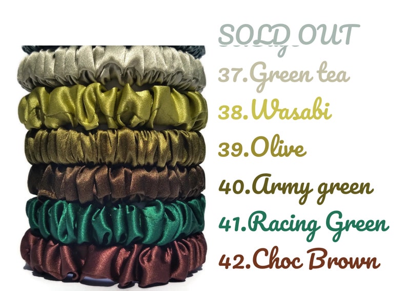 100% Mulberry Silk scrunchie, silk scrunchie 19 momme silk skinny size, silk scrunchy-63 colours image 7
